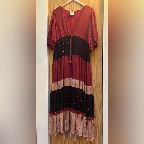 FARM Rio Burgundy, Black, and Tan Polka Dot Maxi Dress - Picture 3 of 11